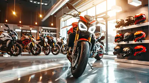 Motorbikes at a dealership showroom