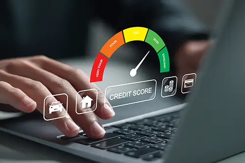 Laptop displaying the users credit score grading as good