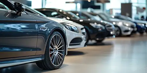 Cars at dealership in a row